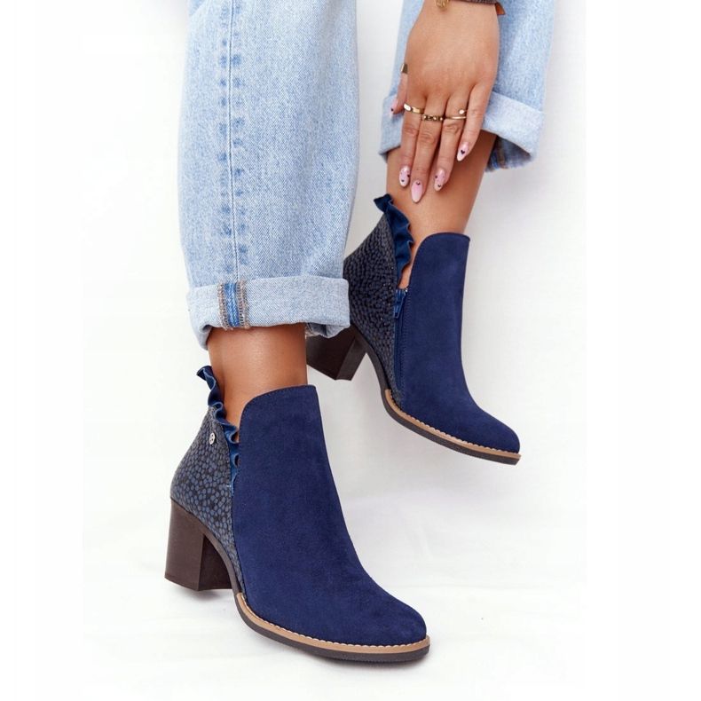 Botas de couro femininas com salto alto Maciejka azul marinho 04833-17 azul-marinho 2