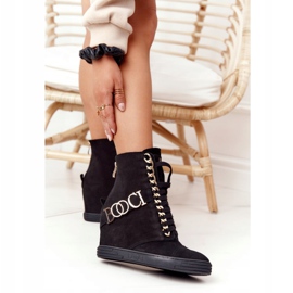 Tênis de camurça feminino BOOCI 2222 com letras pretas douradas preto 2