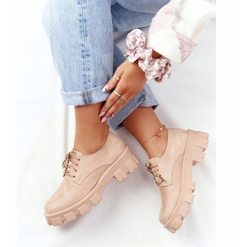PS1 Sapatos Oxfords de camurça femininos na plataforma Nude Imogen bege rosa 1