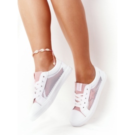 Tênis feminino com malha Big Star DD274688 branco-rosa 2