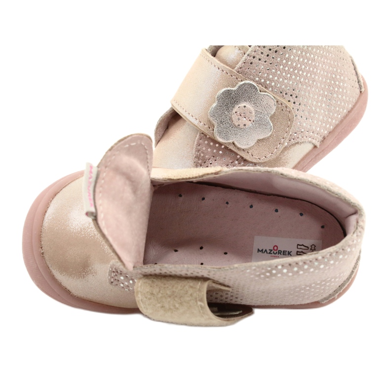 Mazurek Sapatos esportivos de couro com velcro de cetim dourado 1101 rosa 3