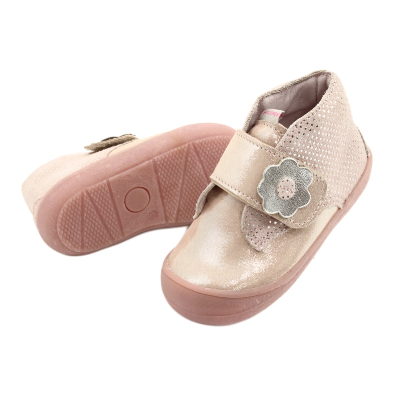 Mazurek Sapatos esportivos de couro com velcro de cetim dourado 1101 rosa 2