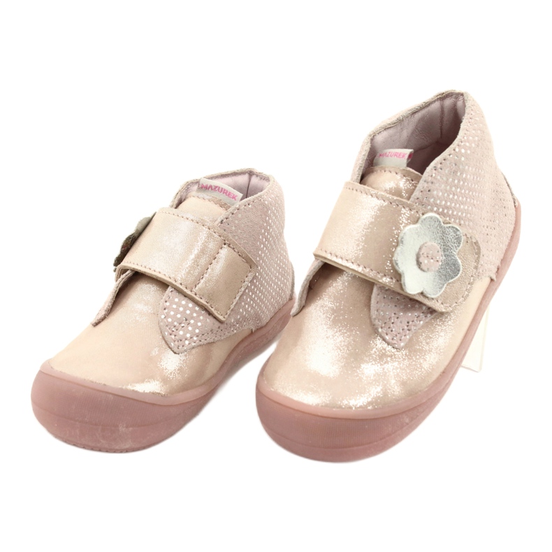 Mazurek Sapatos esportivos de couro com velcro de cetim dourado 1101 rosa 1