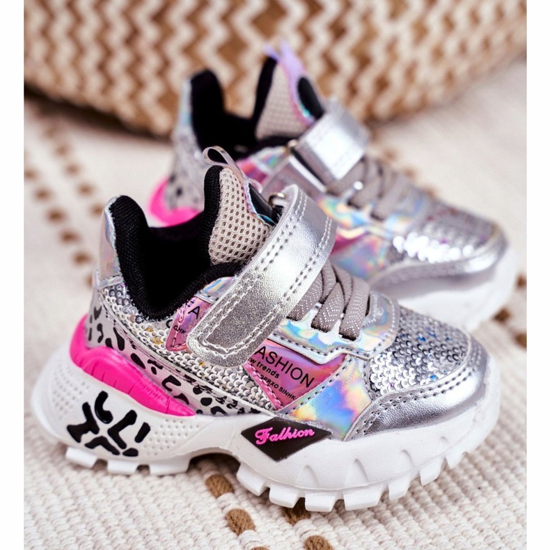 FRROCK Calçado desportivo infantil com velcro prateado Be Happy cinza 1