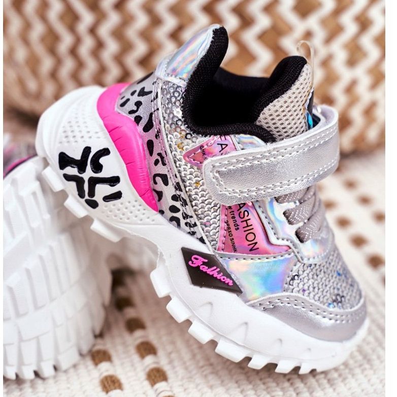 FRROCK Calçado desportivo infantil com velcro prateado Be Happy cinza 3