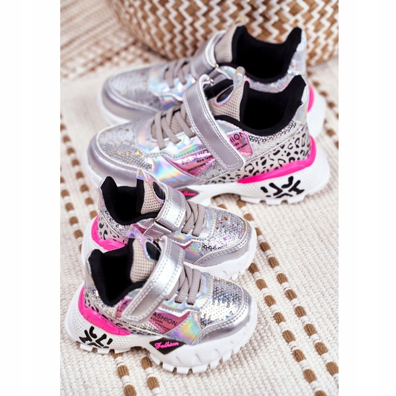 FRROCK Calçado desportivo infantil com velcro prateado Be Happy cinza 4