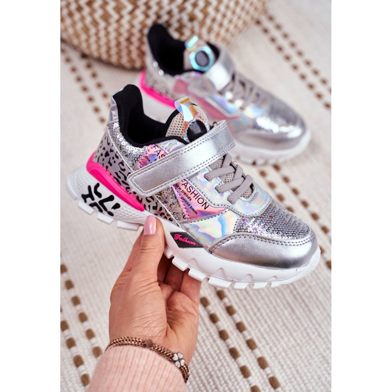 FRROCK Calçado desportivo infantil com velcro prateado Be Happy cinza 5