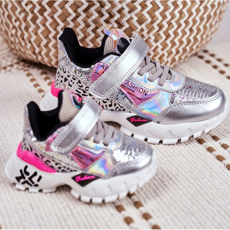 FRROCK Calçado desportivo infantil com velcro prateado Be Happy cinza 6