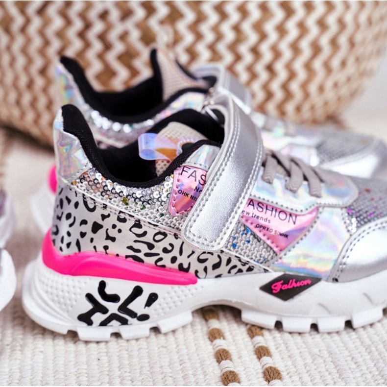 FRROCK Calçado desportivo infantil com velcro prateado Be Happy cinza 7