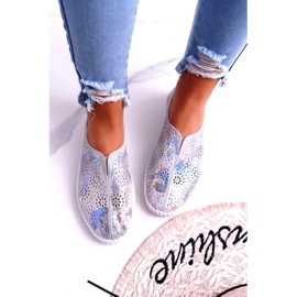 Jezzi Inserção de tênis de couro cinza feminino 3