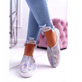 Jezzi Inserção de tênis de couro cinza feminino 4