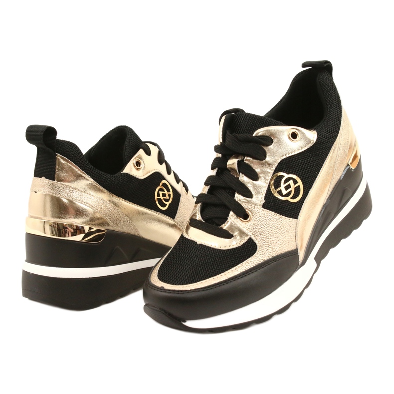 Evento Tênis feminino de cunha 21PB35-4001 Black Gold Roxet preto dourado 3