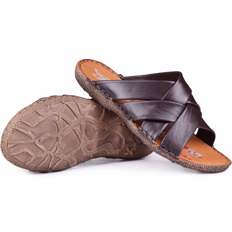 Kampol Chinelos de couro masculino 214 / BR marrom castanho 1