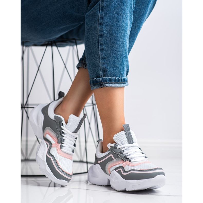 SHELOVET Tênis esportivos leves branco rosa cinza 2