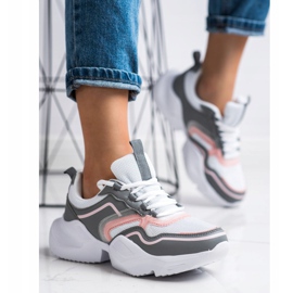 SHELOVET Tênis esportivos leves branco rosa cinza 1