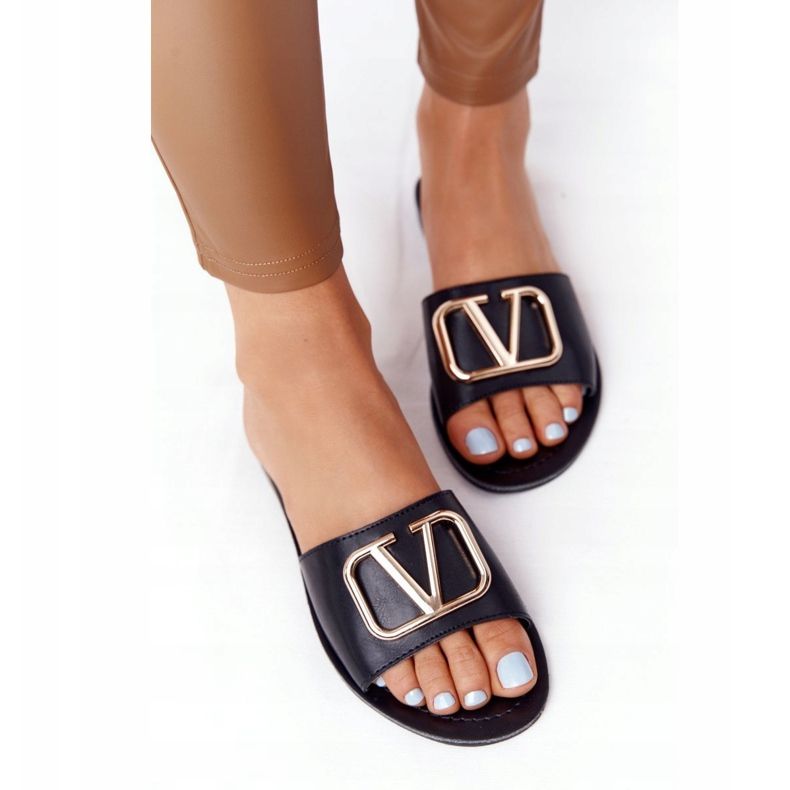 PS1 Chinelos clássicos femininos Vicky preto dourado 2