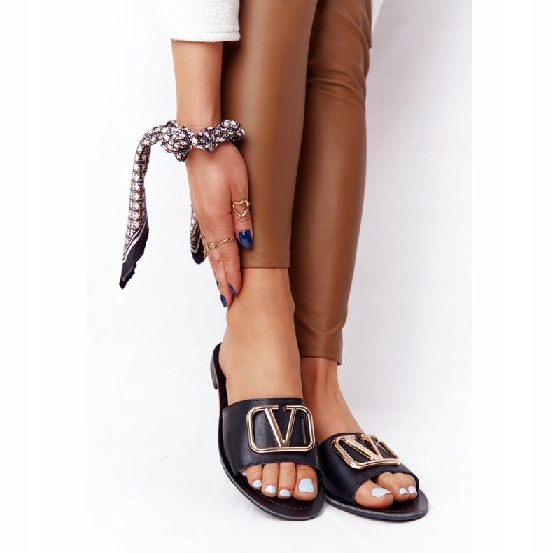 PS1 Chinelos clássicos femininos Vicky preto dourado 1