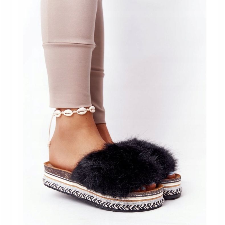 PS1 Chinelos plataforma aventura preta com pele preto multicolorido 1