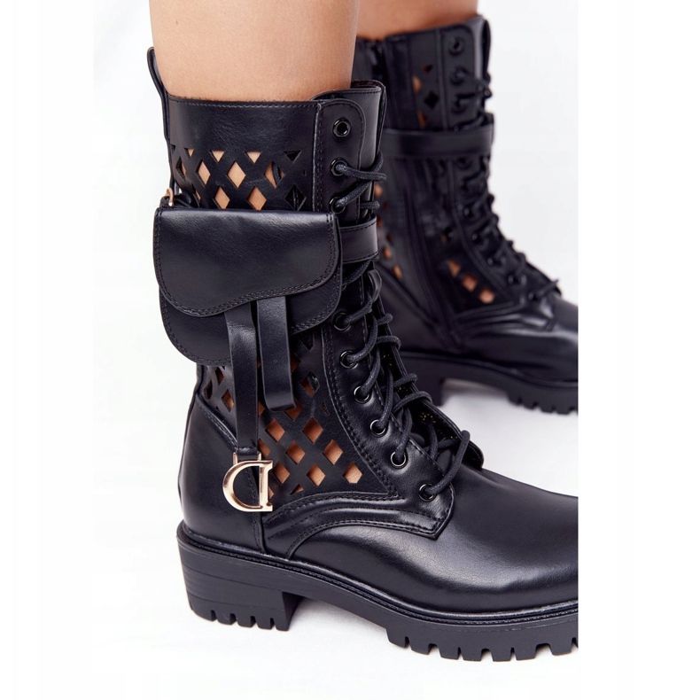 PS1 Botas pretas a céu aberto com estrela do rock de rim preto 2