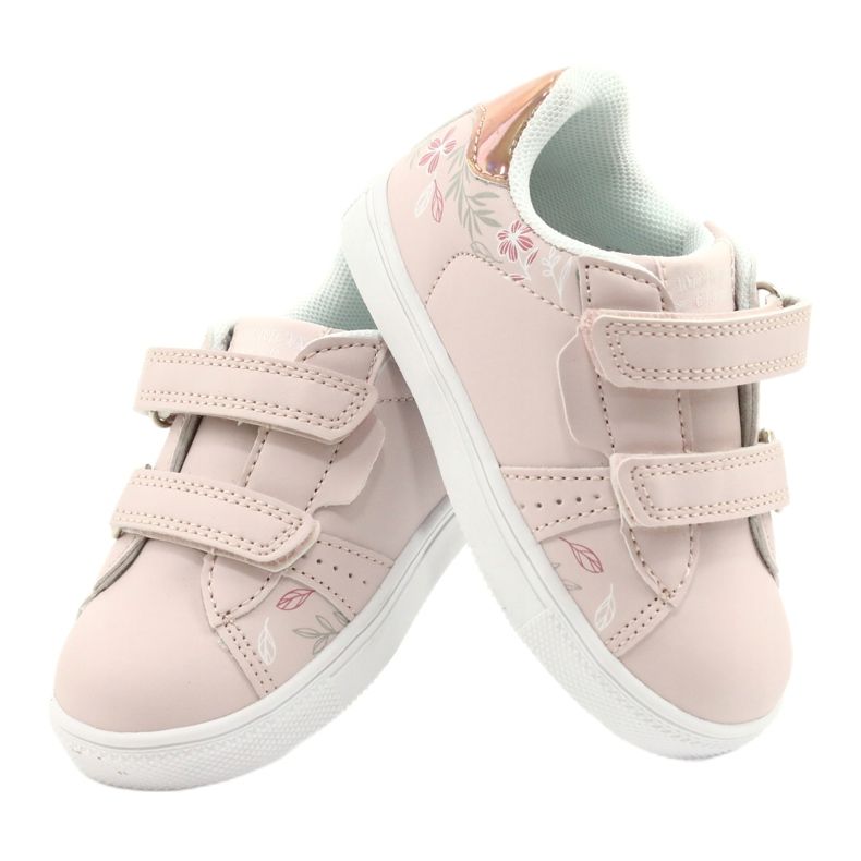 American Club Sapatos de velcro flores ES22 / 21 rosa pó dourado 4
