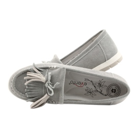 Evento Mocassins femininos, couro camurça com franjas, batist cinza 4