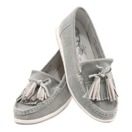 Evento Mocassins femininos, couro camurça com franjas, batist cinza 3