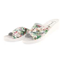 Comfooty Flip de couro feminino com flores branco 2