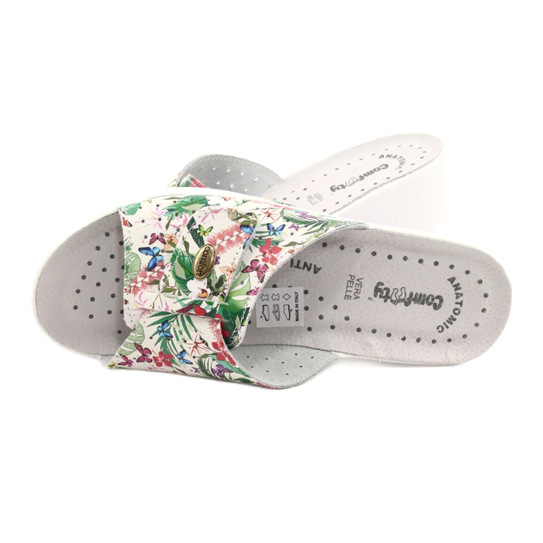 Comfooty Flip de couro feminino com flores branco 5