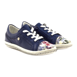 Sapatos de couro azul marinho feminino com flores 85524 Bartek 4
