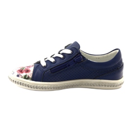 Sapatos de couro azul marinho feminino com flores 85524 Bartek 2