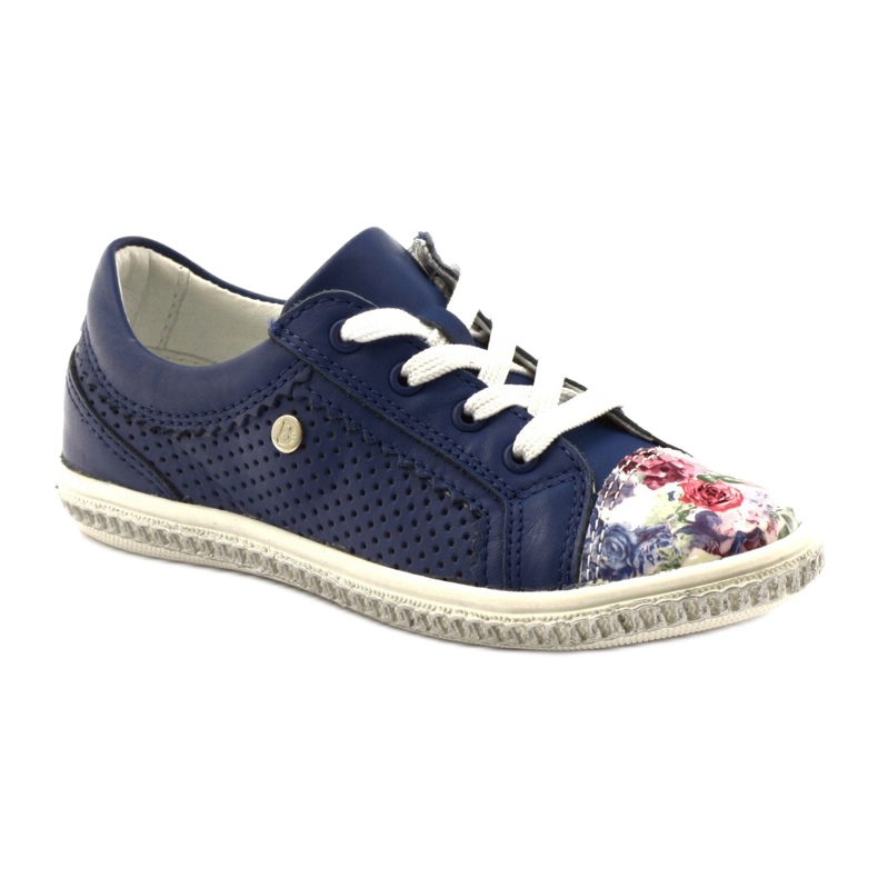Sapatos de couro azul marinho feminino com flores 85524 Bartek 1