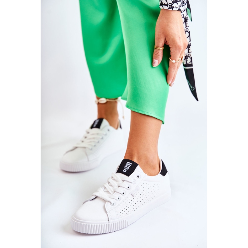 Tênis feminino de couro Big Star HH274071 branco e preto 1
