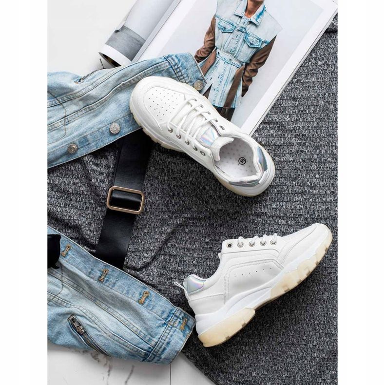 SHELOVET Tênis de couro ecológico branco 1