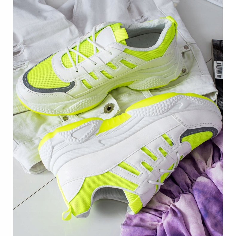 SHELOVET Tênis Confortáveis ​​Com Malha branco amarelo 1