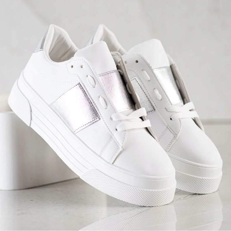 SHELOVET Tênis com couro ecológico na plataforma branco 2