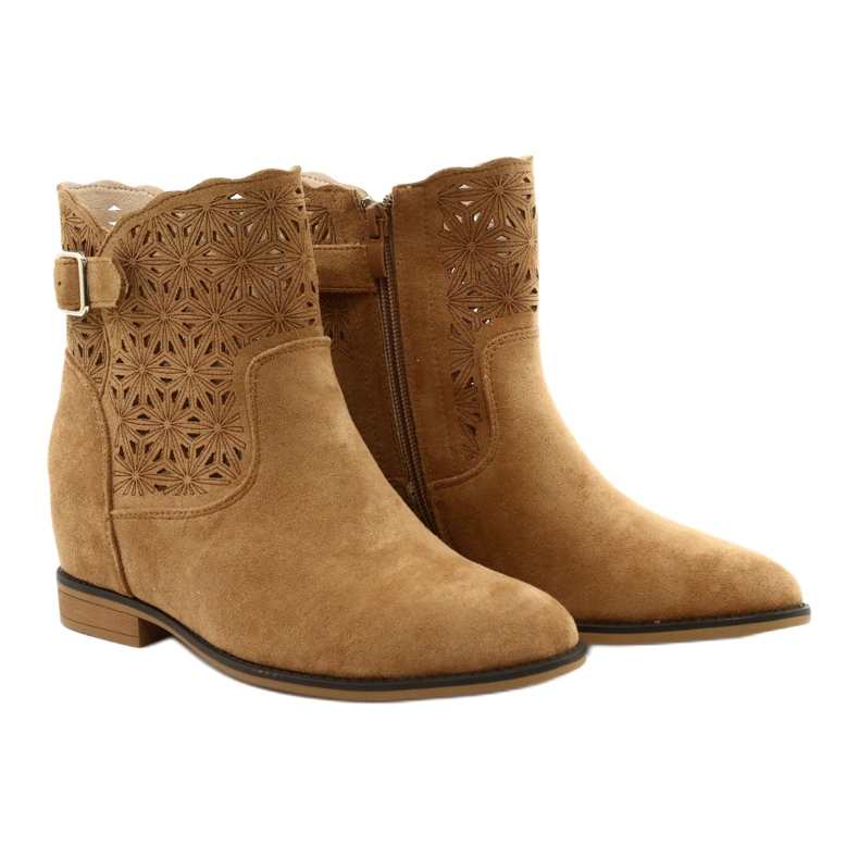 M.Daszyński Botas femininas de cunha com aberturas SA168-20 bege 4 M.Daszyński Botas femininas de cunha com aberturas SA168-20 bege 4