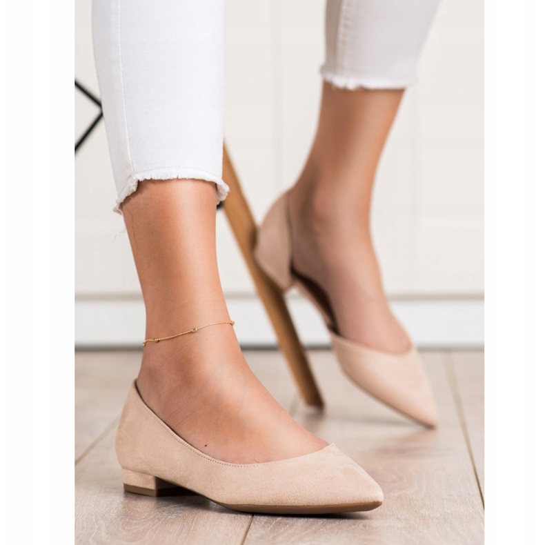 Lovery Bailarinas de camurça com recorte bege 1