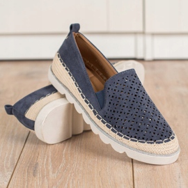 SHELOVET Slipony Openwork com camurça azul marinho 1
