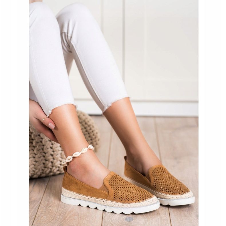 SHELOVET Slipons Openwork Com Cristais marrom 1