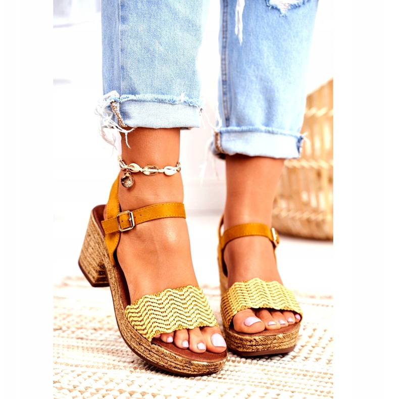 EVE Sandálias femininas Fobi amarelas com salto alto bege amarelo 3