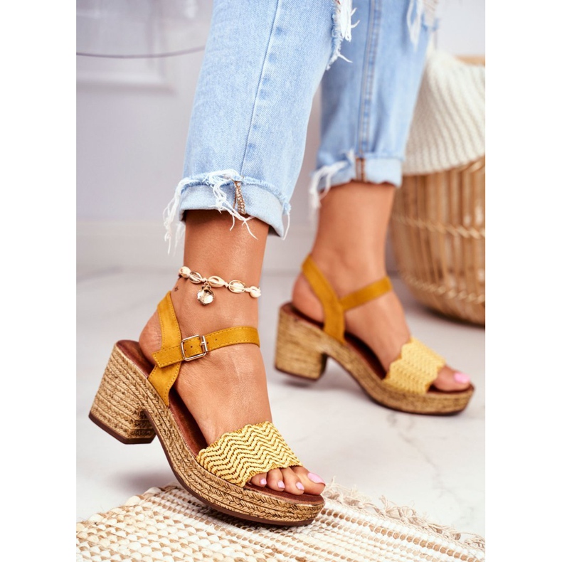 EVE Sandálias femininas Fobi amarelas com salto alto bege amarelo 1