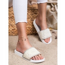 Seastar Chinelos Elegantes Com Pérolas branco 1