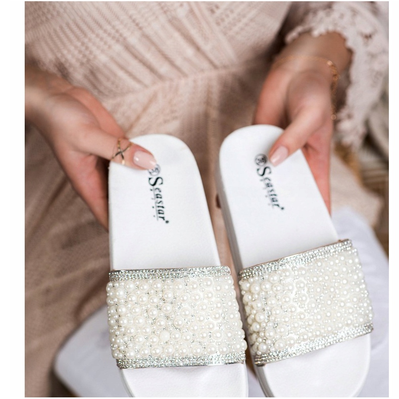 Seastar Chinelos Elegantes Com Pérolas branco 2 Seastar Chinelos Elegantes Com Pérolas branco 2