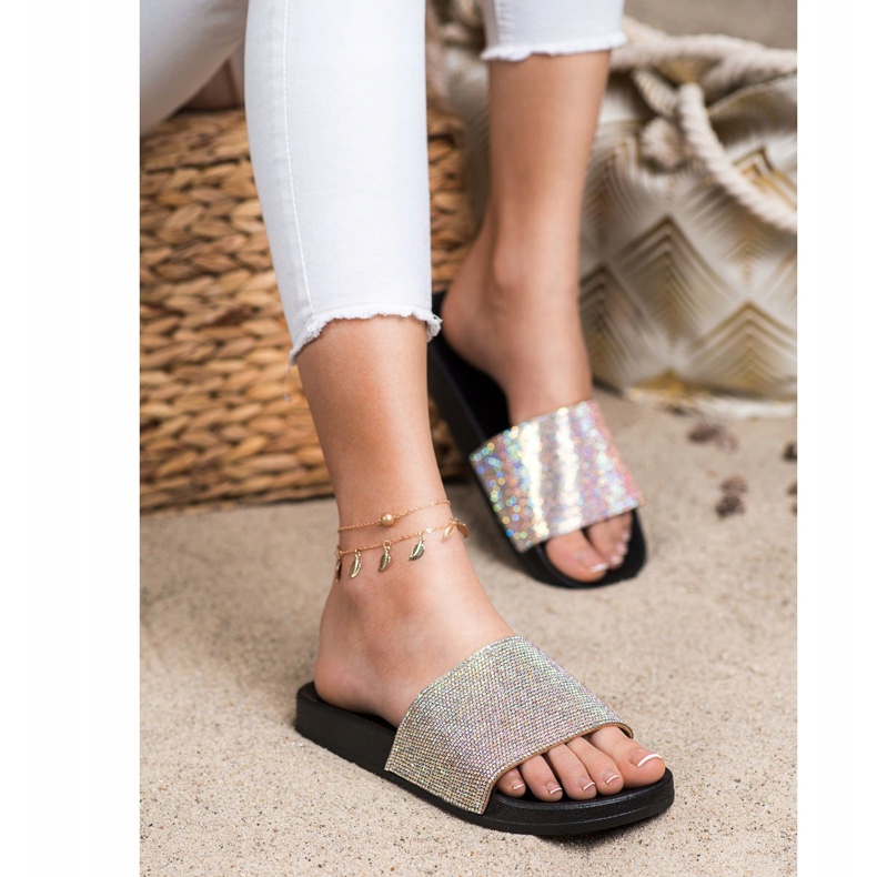 Seastar Chinelos com cristais preto prata 2