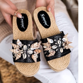 Seastar Chinelos na plataforma com conchas preto 1 Seastar Chinelos na plataforma com conchas preto 1