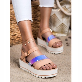 Weide Sandálias na plataforma com efeito holo bege 1