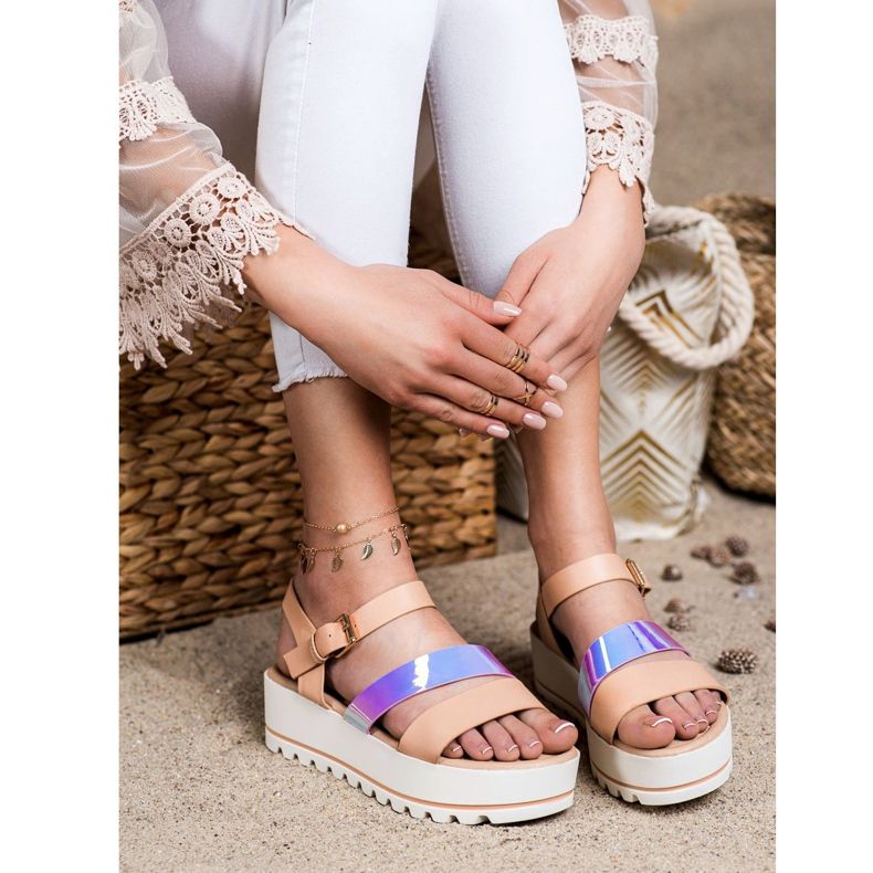 Weide Sandálias na plataforma com efeito holo bege 2