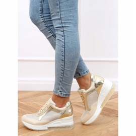 Sapatos esportivos em uma cunha oculta bege e dourado RQ288 bege 1