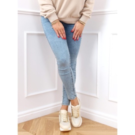 Sapatos esportivos em uma cunha oculta bege e dourado RQ288 bege 2