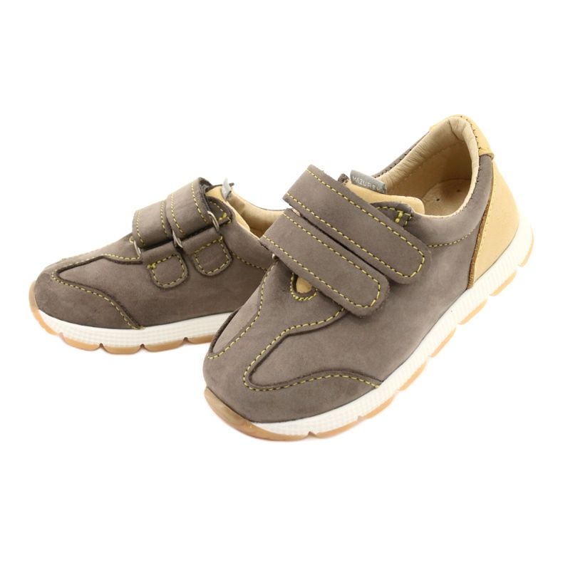 Mazurek Sapatos de couro para meninos 1362 velcro marrom castanho 1